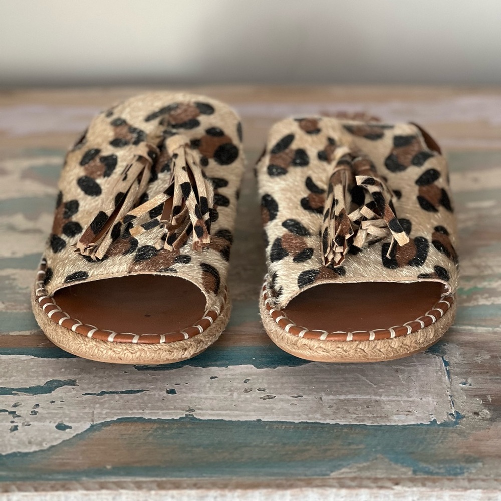 Leopard Print Women's Sandals with Tassels